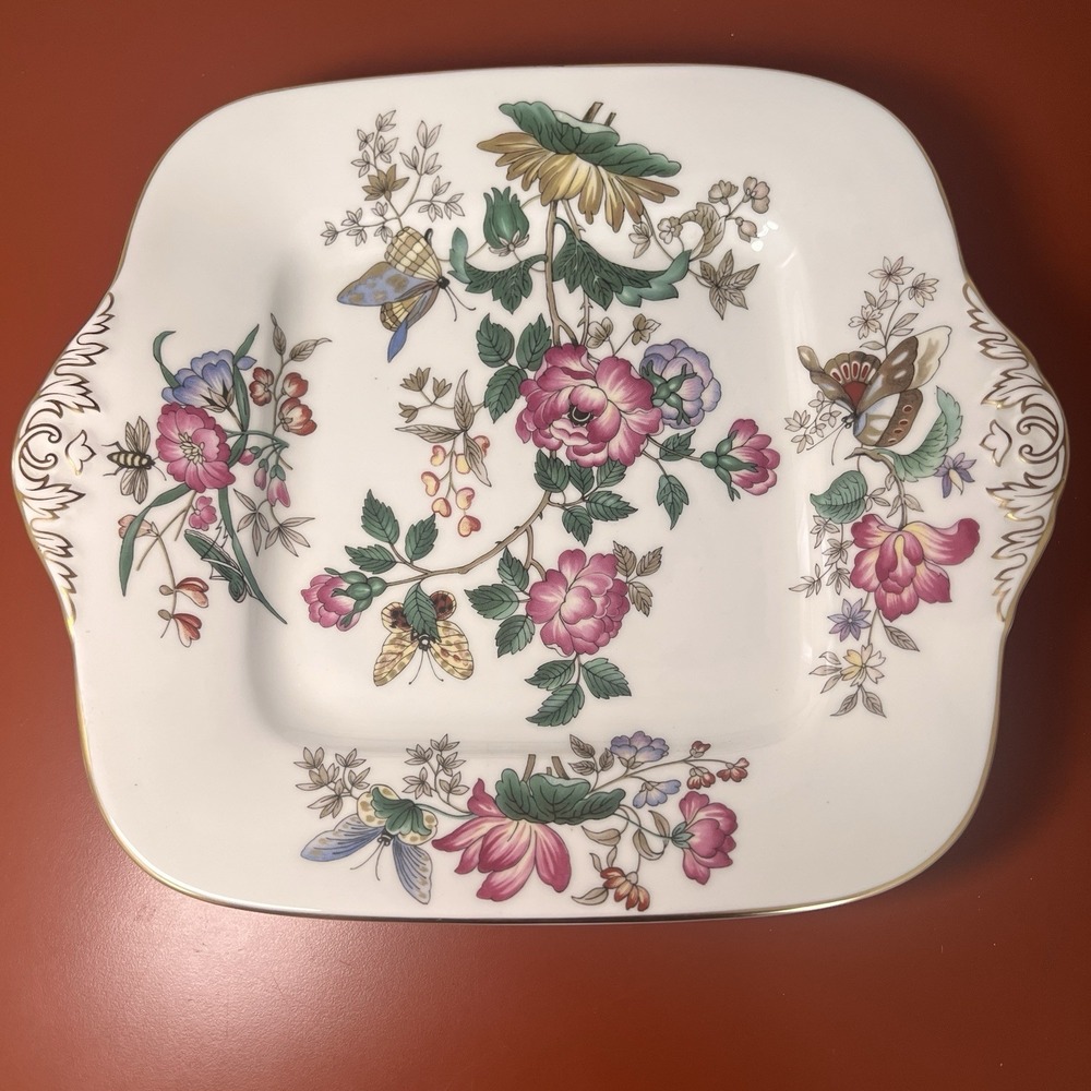 Retired Wedgwood Englishβ China CHARNWOOD Square Cake Plate Floral Butterflies